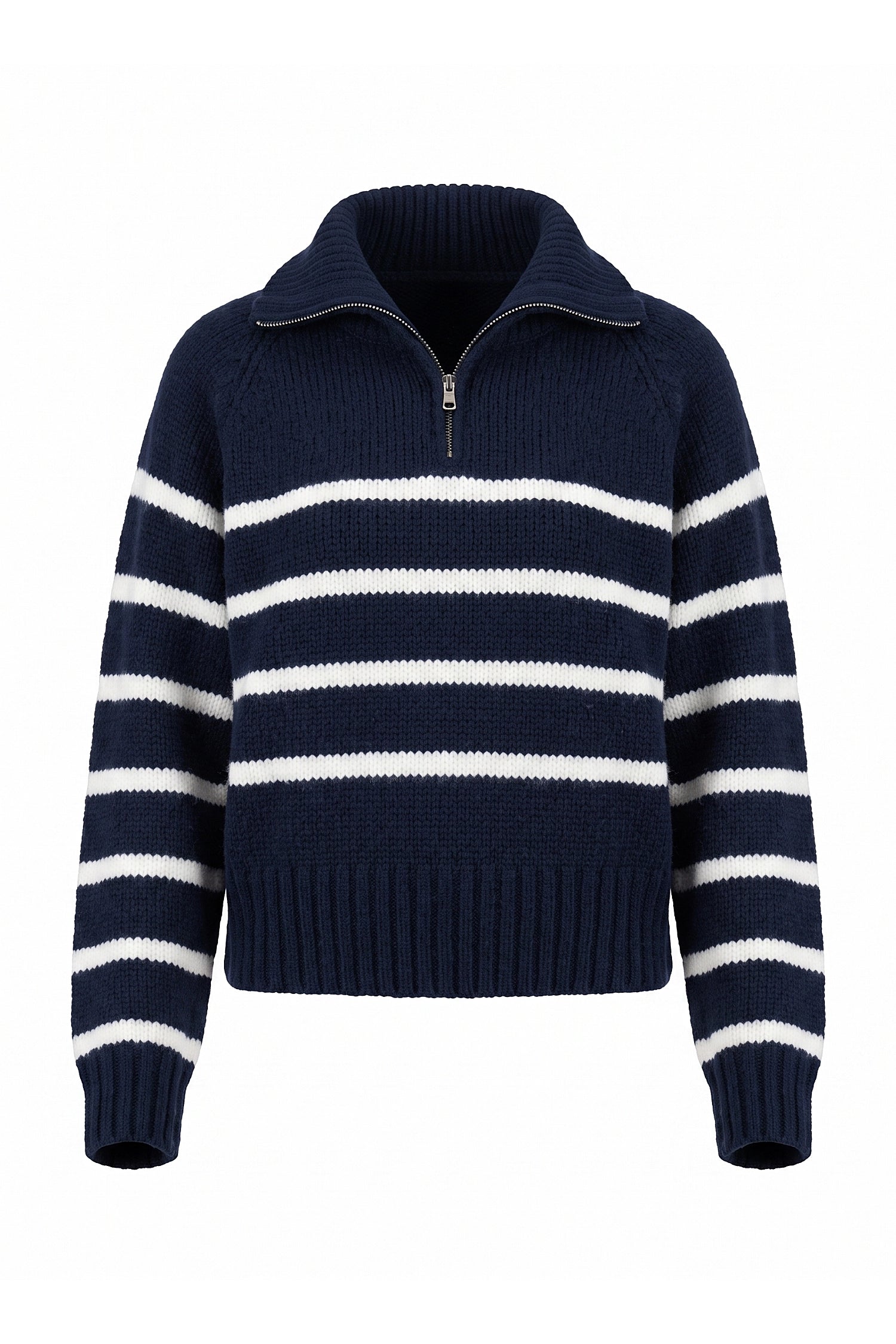 Women's Winter Warm Striped Knit Jumper with Quarter Zip