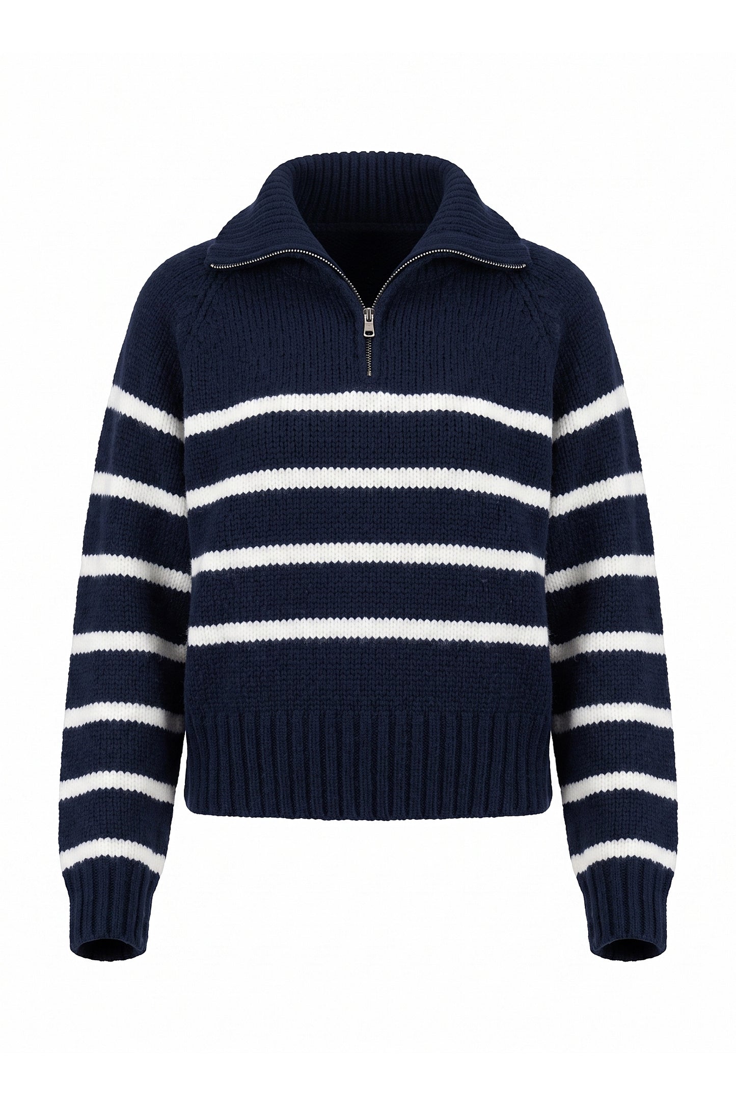 Women's Winter Warm Striped Knit Jumper with Quarter Zip