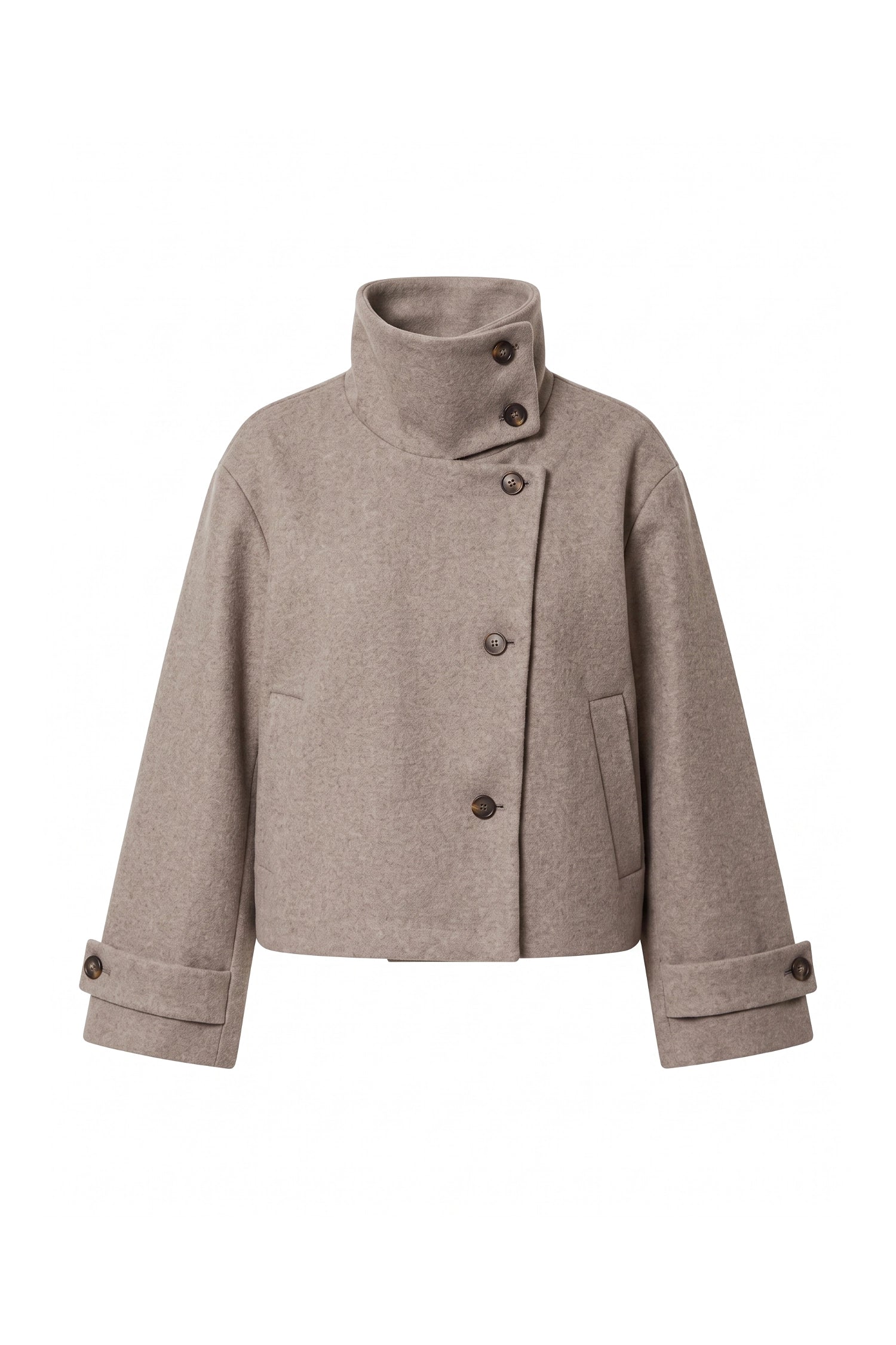 Women's Winter Warm Wool Short Trench Coat with High Collar Button Front