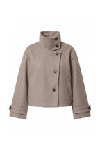Women's Winter Warm Wool Short Trench Coat with High Collar Button Front