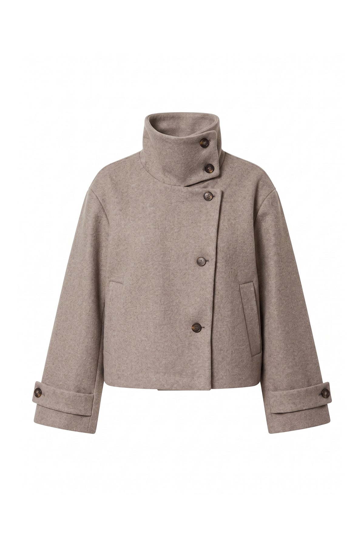 Women's Winter Warm Wool Short Trench Coat with High Collar Button Front