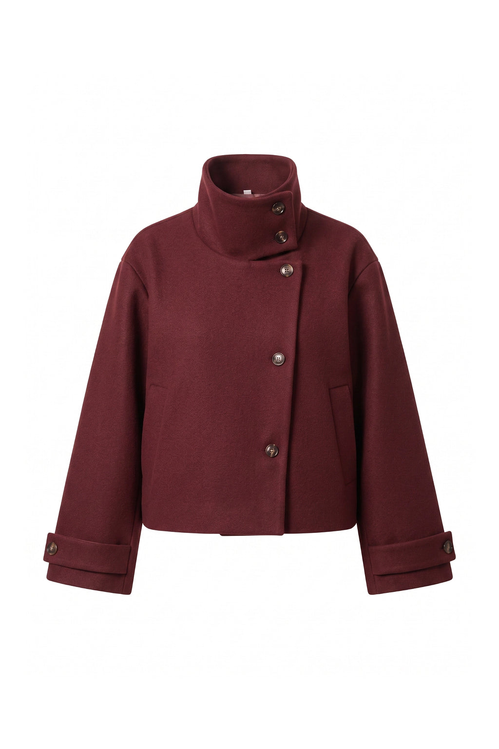 Women's Winter Warm Wool Short Trench Coat with High Collar Button Front