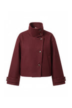 Women's Winter Warm Wool Short Trench Coat with High Collar Button Front