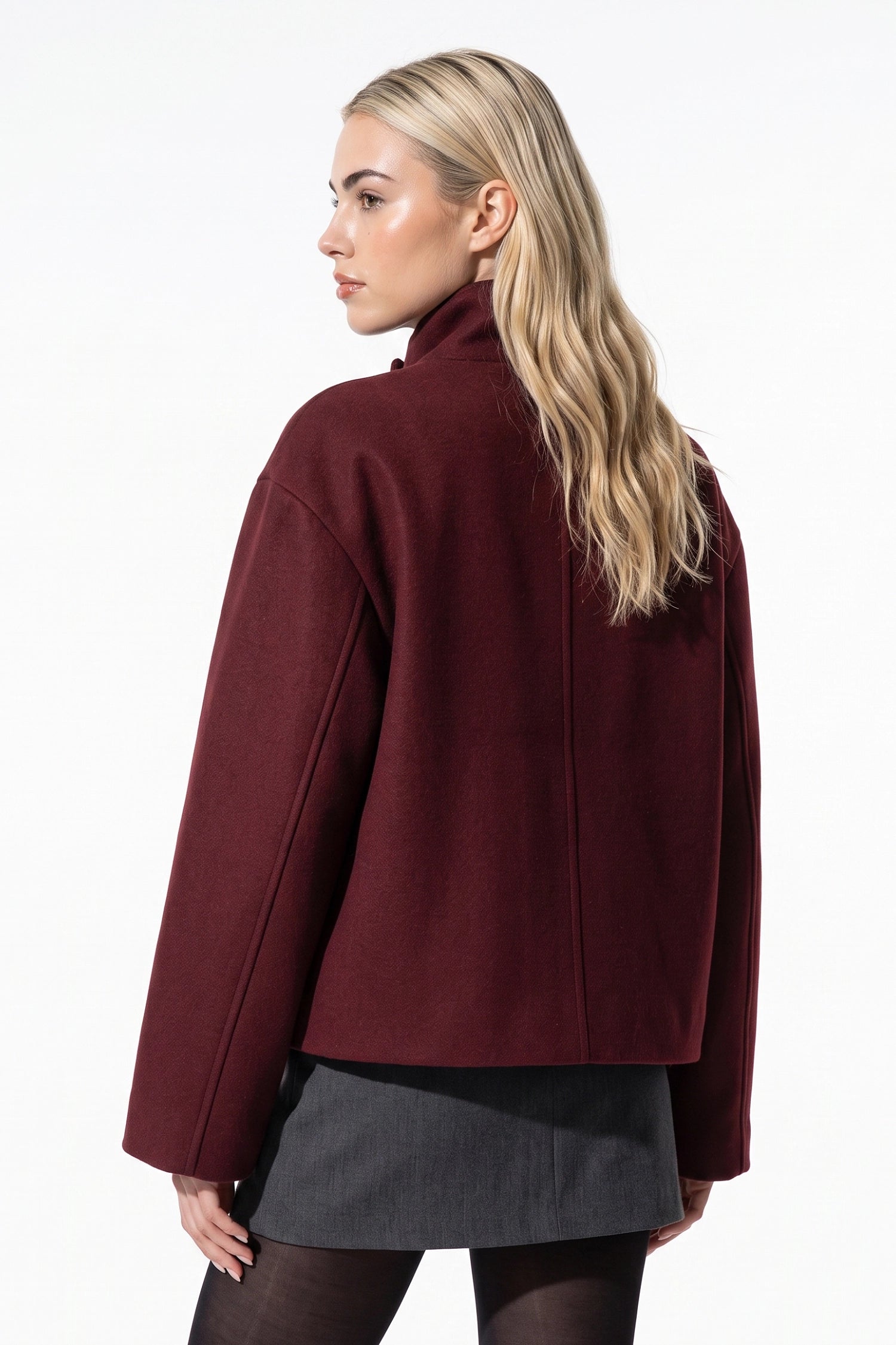 Women's Winter Warm Wool Short Trench Coat with High Collar Button Front