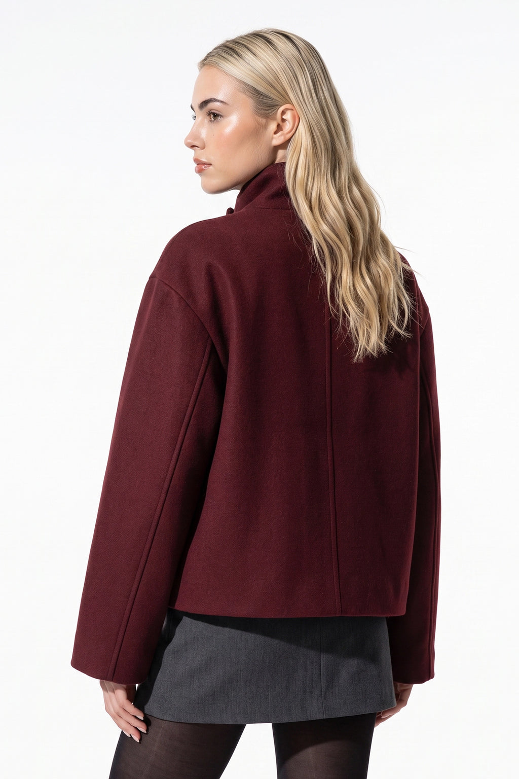 Women's Winter Warm Wool Short Trench Coat with High Collar Button Front