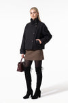 Women's Winter Warm Wool Short Trench Coat with High Collar Button Front