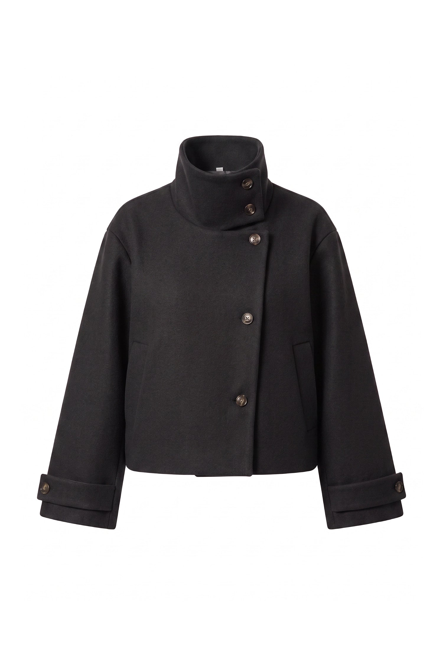 Women's Winter Warm Wool Short Trench Coat with High Collar Button Front