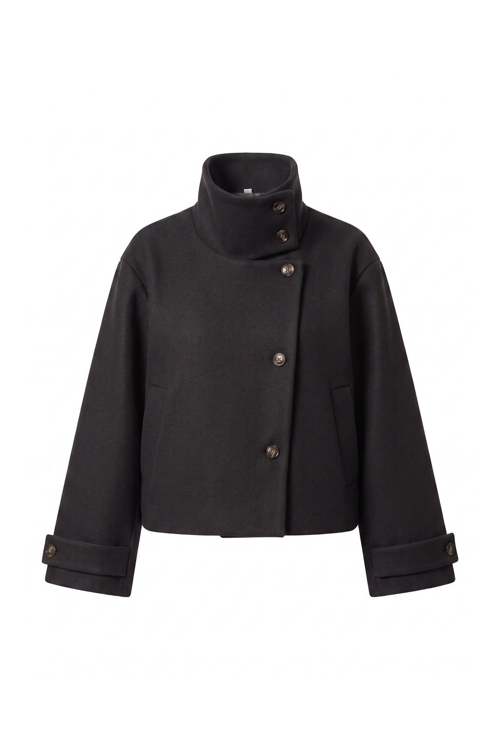 Women's Winter Warm Wool Short Trench Coat with High Collar Button Front