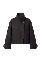Women's Winter Warm Wool Short Trench Coat with High Collar Button Front