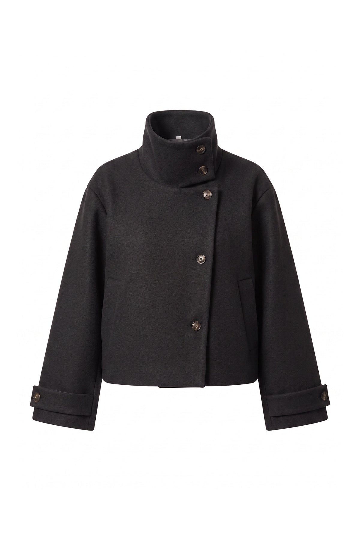 Women's Winter Warm Wool Short Trench Coat with High Collar Button Front