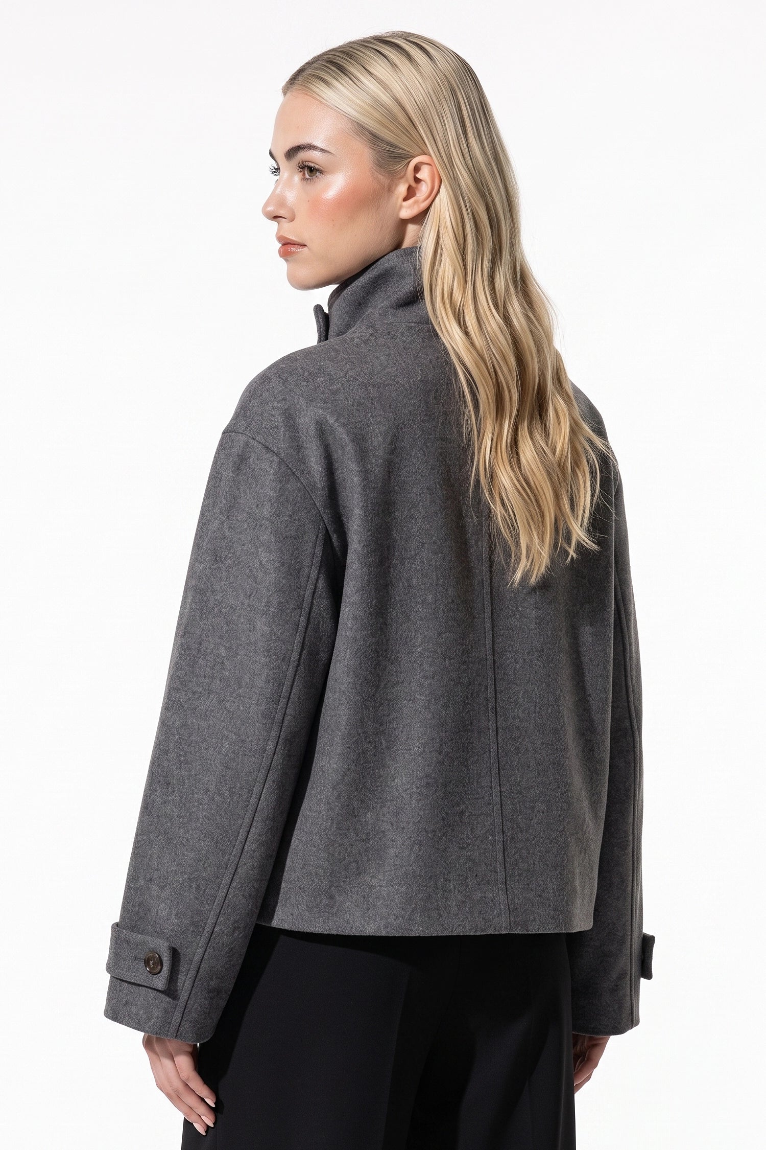 Women's Winter Warm Wool Short Trench Coat with High Collar Button Front