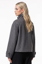 Women's Winter Warm Wool Short Trench Coat with High Collar Button Front