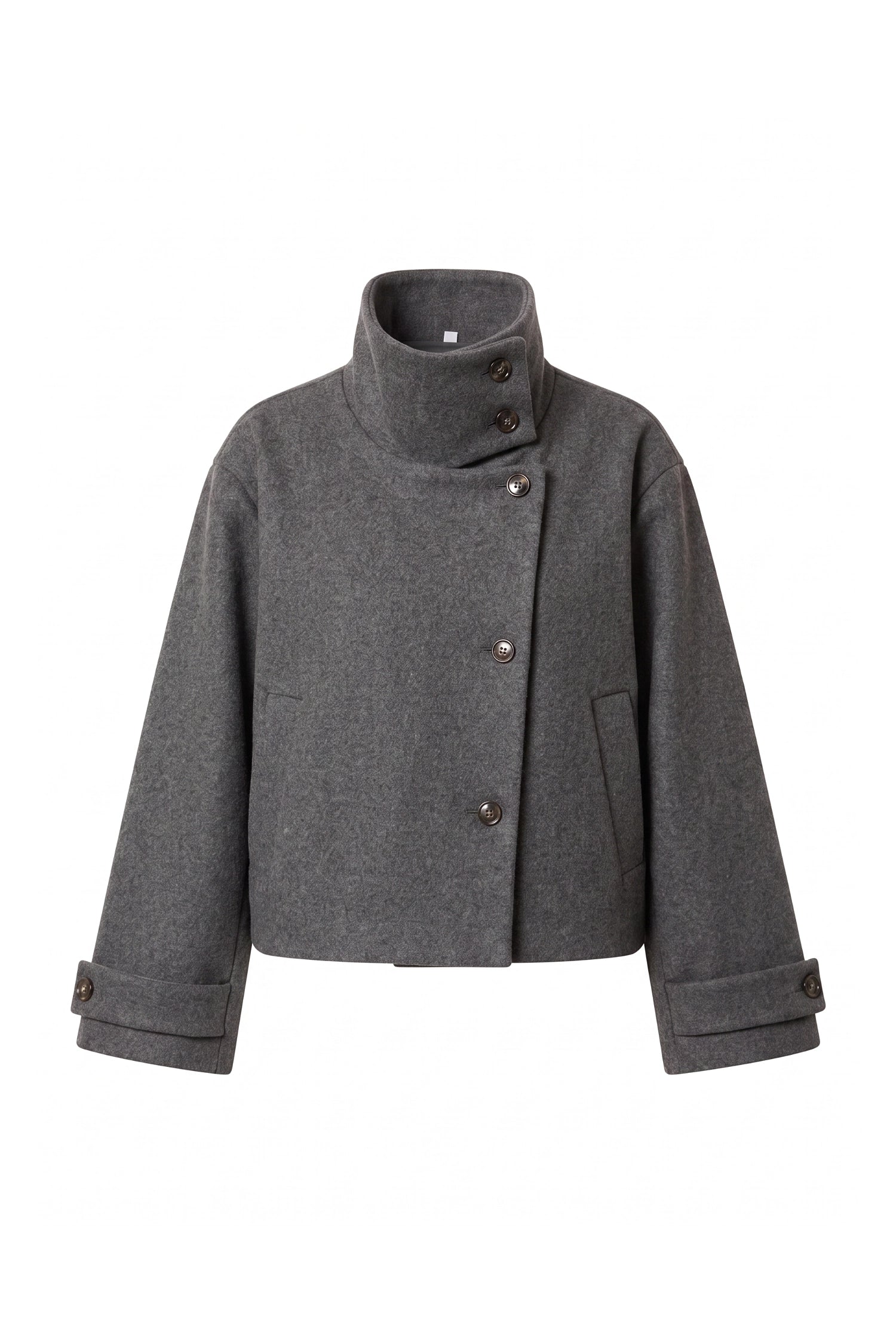 Women's Winter Warm Wool Short Trench Coat with High Collar Button Front