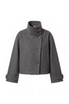 Women's Winter Warm Wool Short Trench Coat with High Collar Button Front