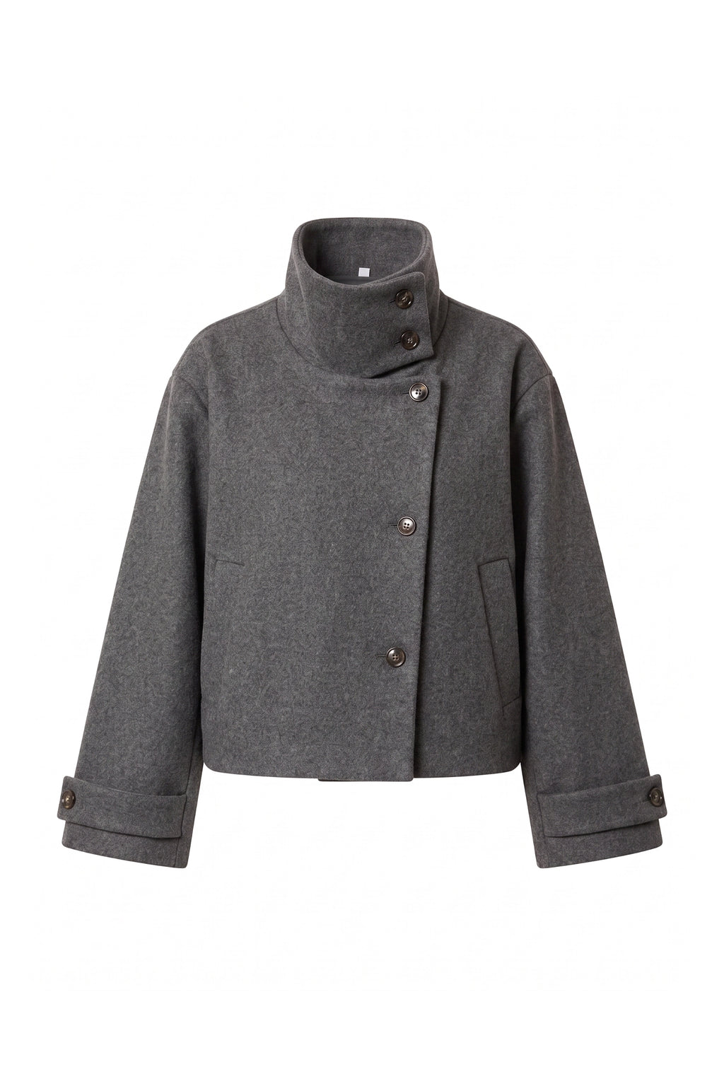 Women's Winter Warm Wool Short Trench Coat with High Collar Button Front