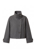 Women's Winter Warm Wool Short Trench Coat with High Collar Button Front