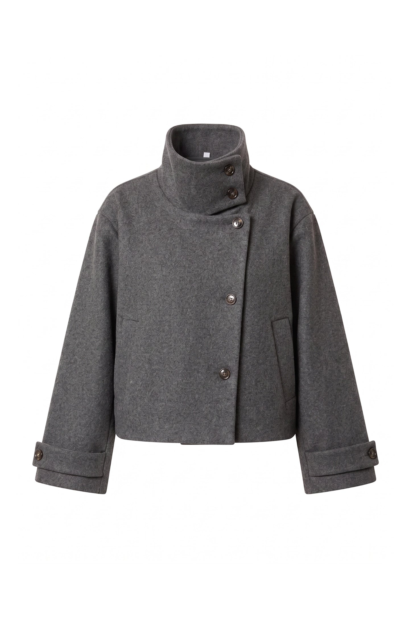 Women's Winter Warm Wool Short Trench Coat with High Collar Button Front