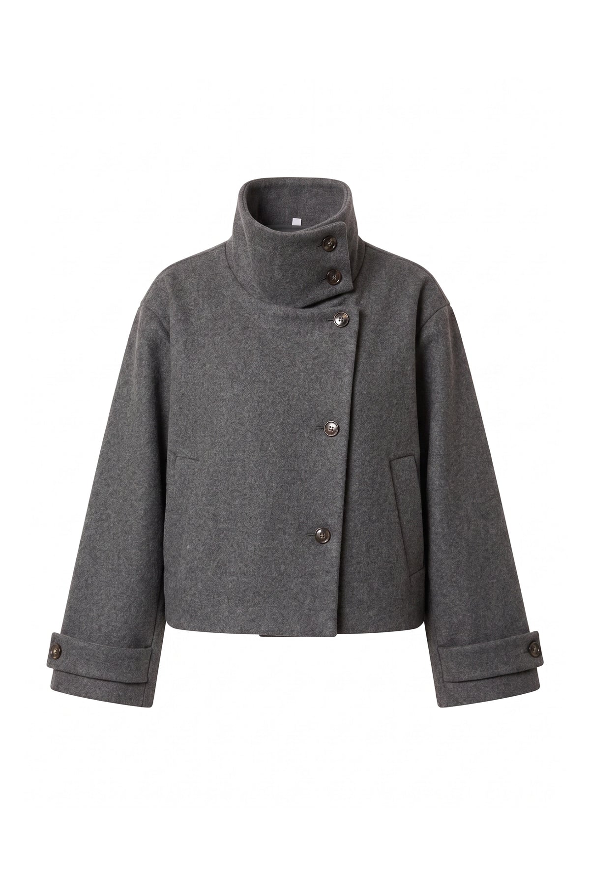 Women's Winter Warm Wool Short Trench Coat with High Collar Button Front