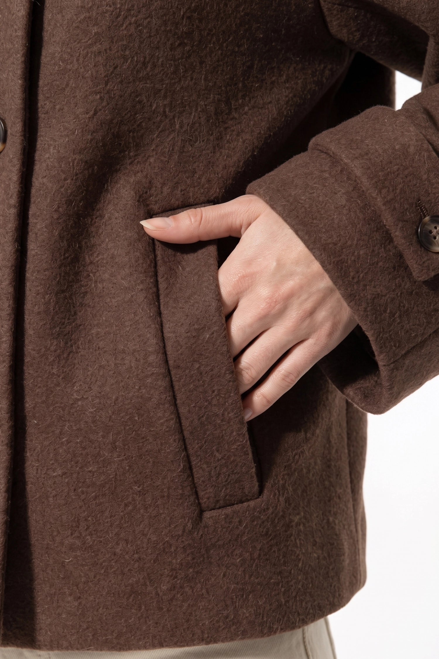 Women's Winter Warm Wool Short Trench Coat with High Collar Button Front