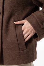 Women's Winter Warm Wool Short Trench Coat with High Collar Button Front
