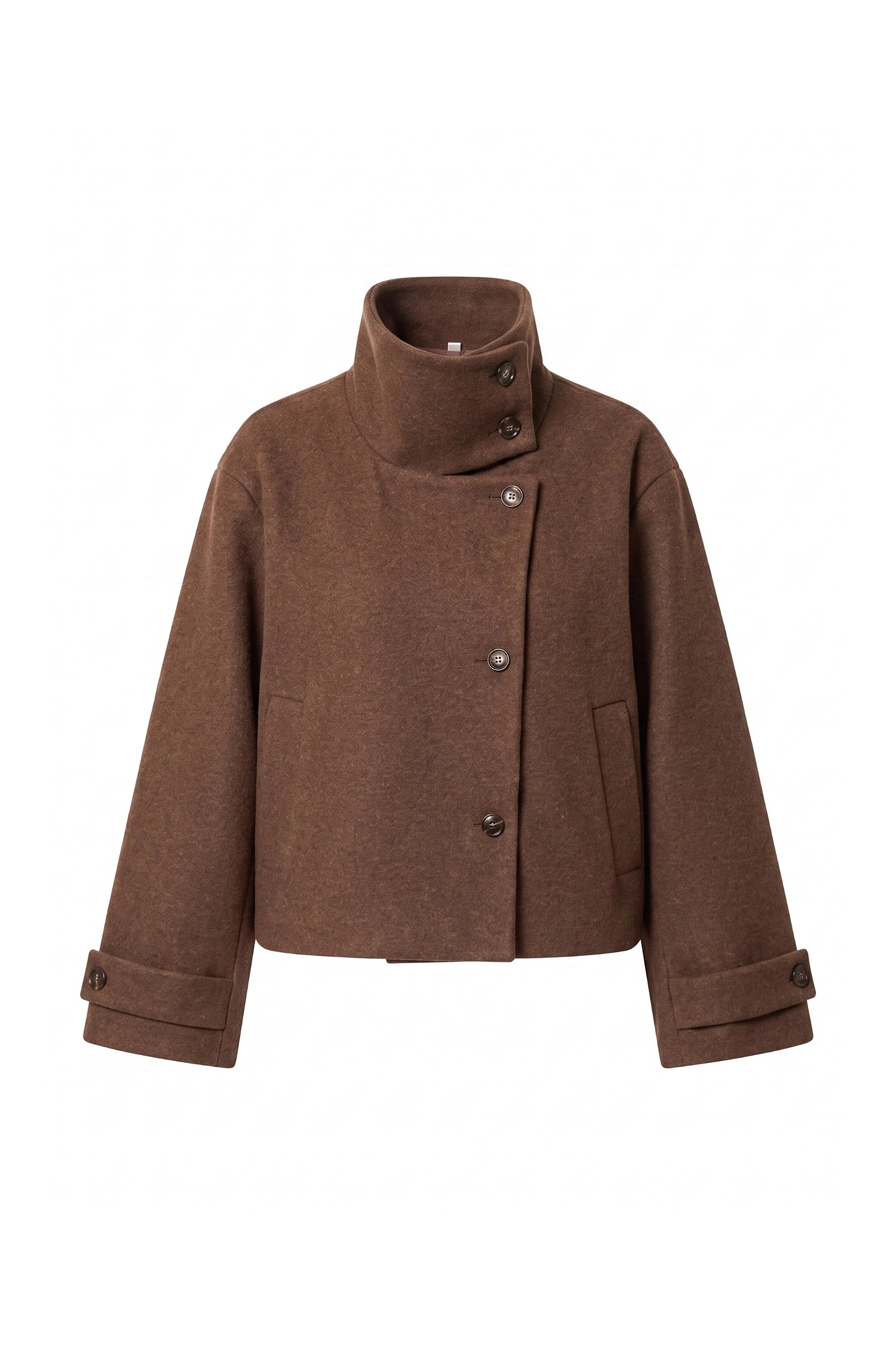 Women's Winter Warm Wool Short Trench Coat with High Collar Button Front