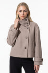 Women's Winter Warm Wool Short Trench Coat with High Collar Button Front