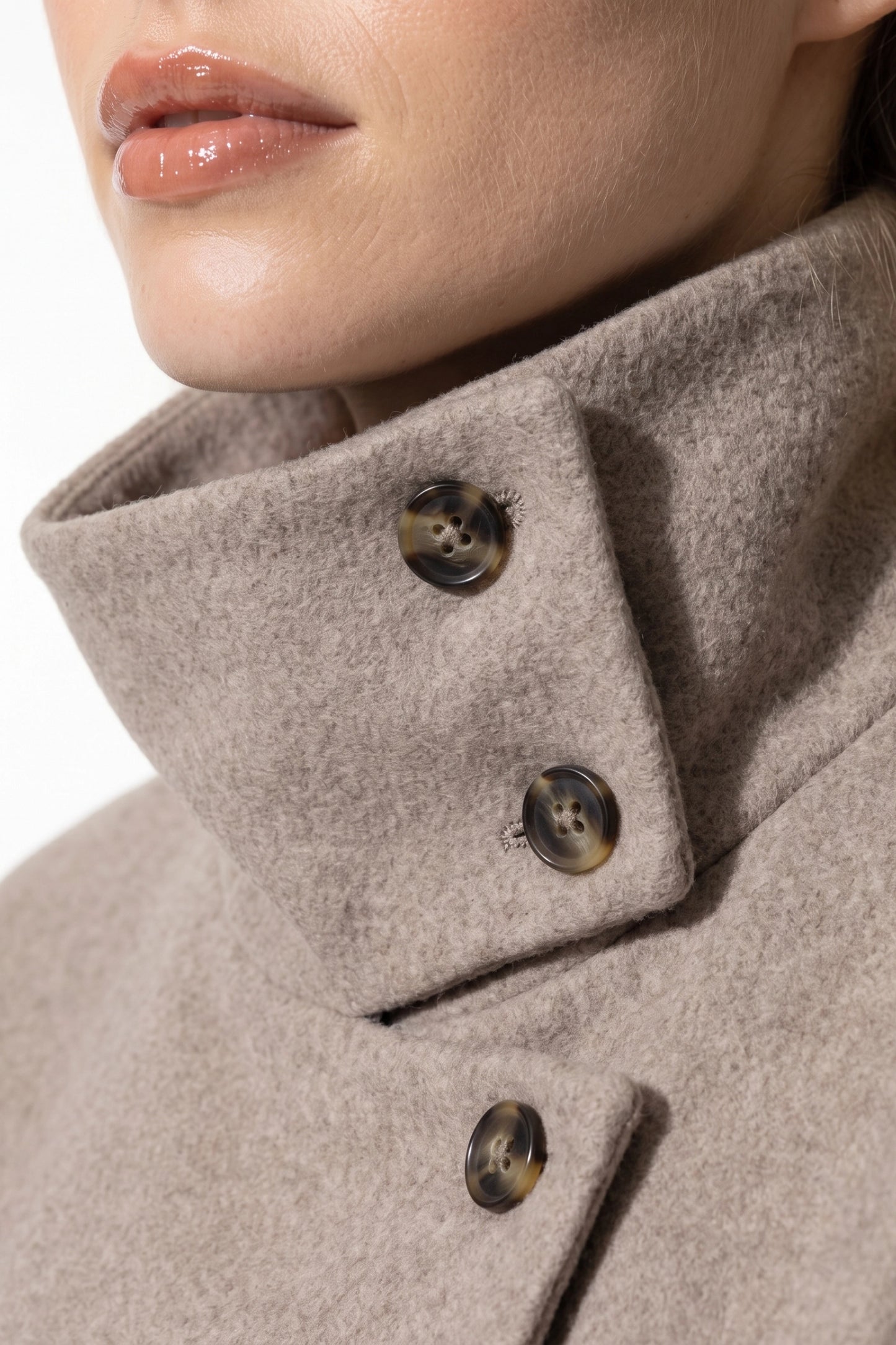 Women's Winter Warm Wool Short Trench Coat with High Collar Button Front