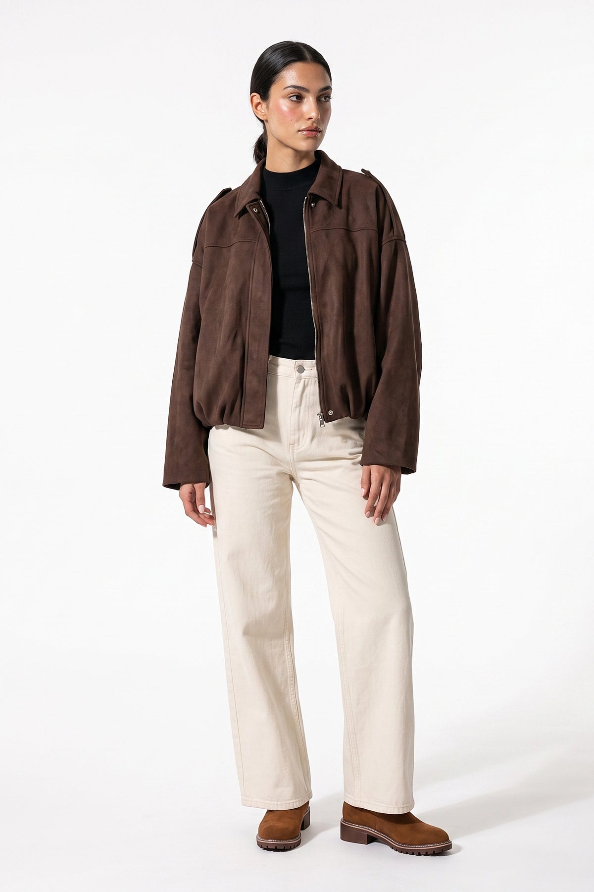Women’s Winter Cropped Bomber Jacket with Oversized Fit