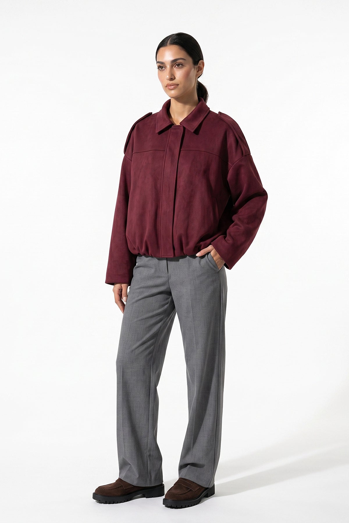 Women’s Winter Cropped Bomber Jacket with Oversized Fit