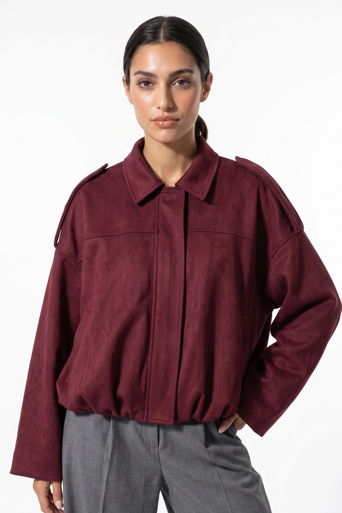 Women’s Winter Cropped Bomber Jacket with Oversized Fit