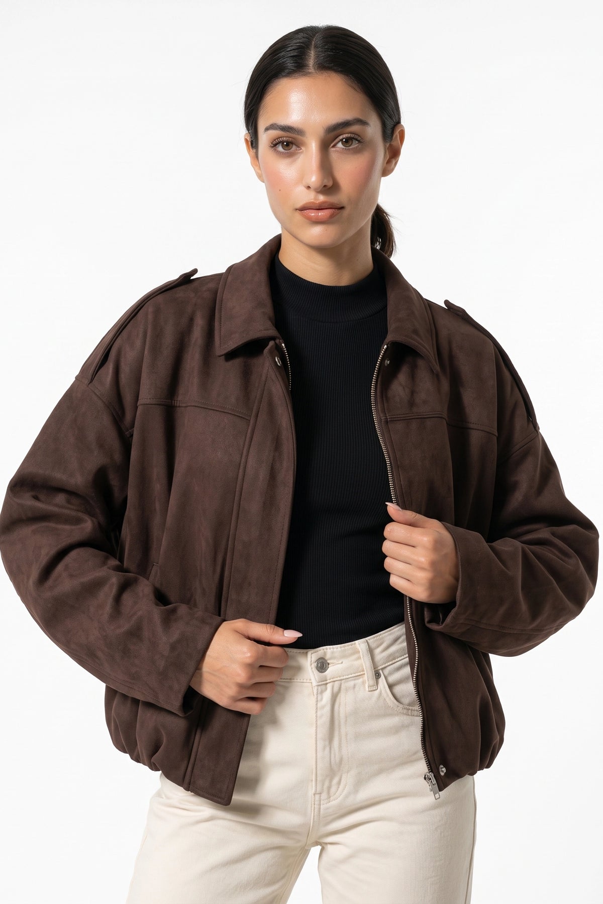 Women’s Winter Cropped Bomber Jacket with Oversized Fit