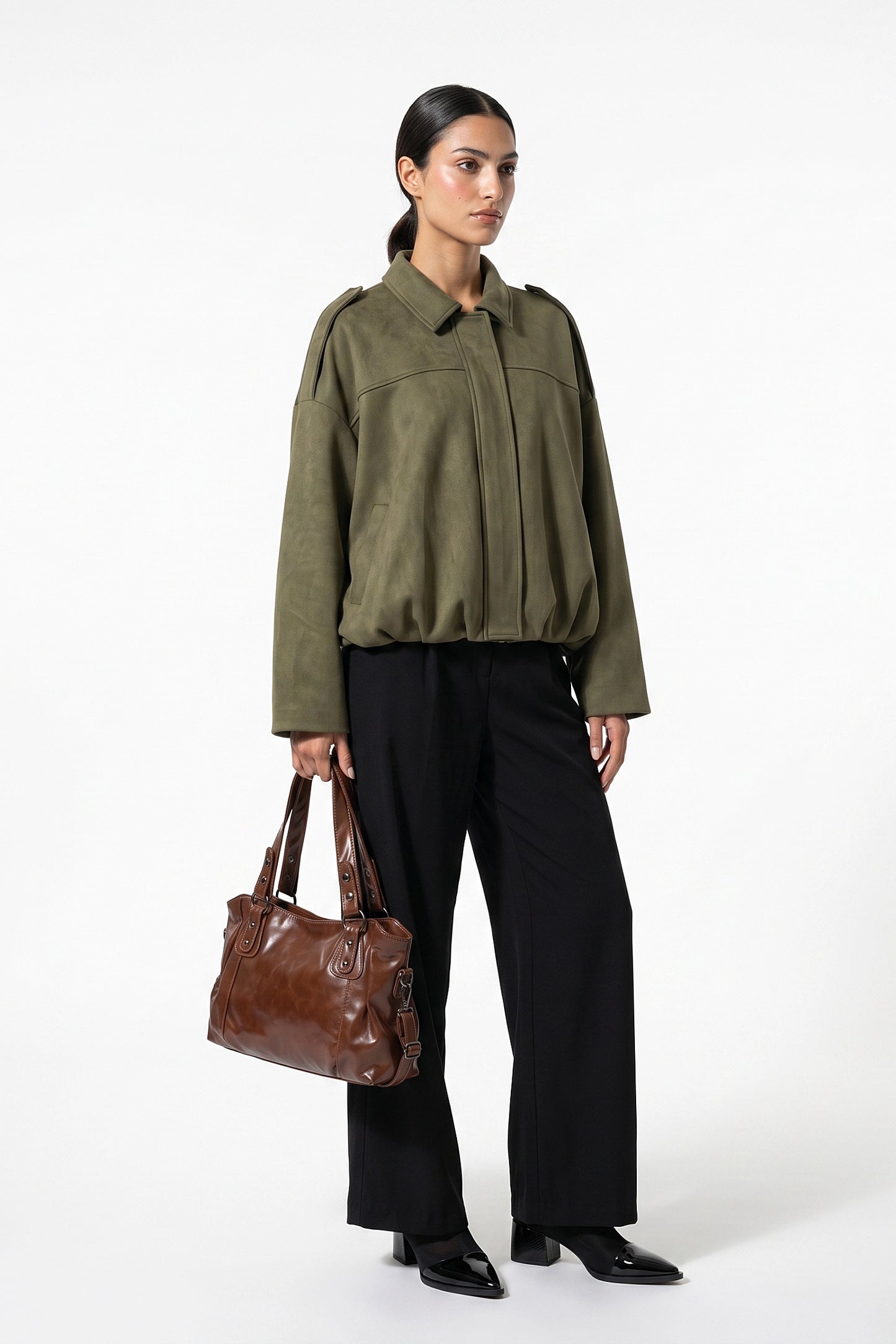 Women’s Winter Cropped Bomber Jacket with Oversized Fit