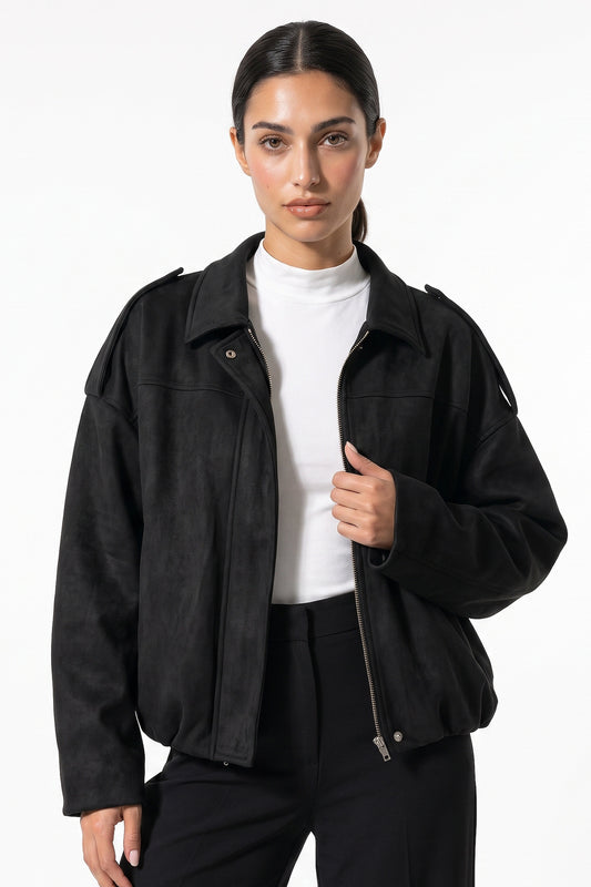 Women’s Winter Cropped Bomber Jacket with Oversized Fit