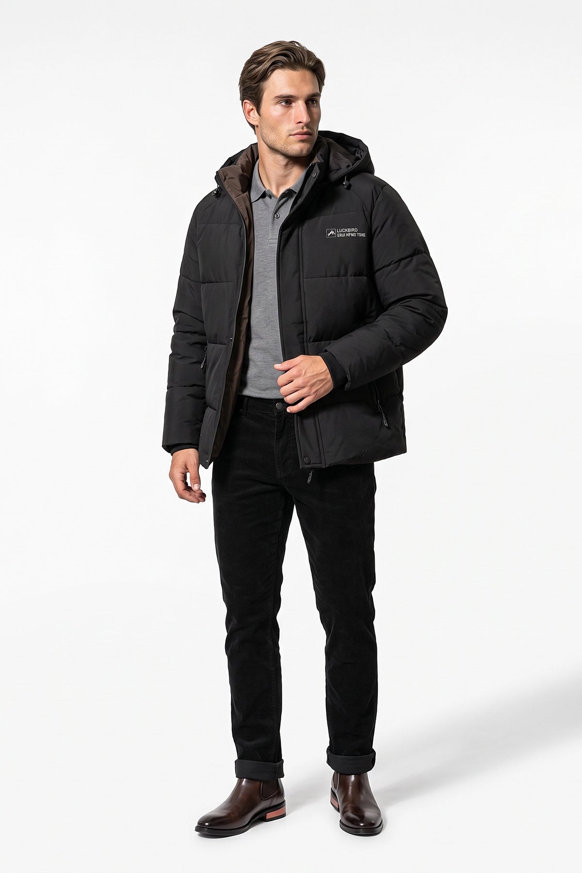 Men’s Winter Warm Hooded Puffer Jacket with High Collar