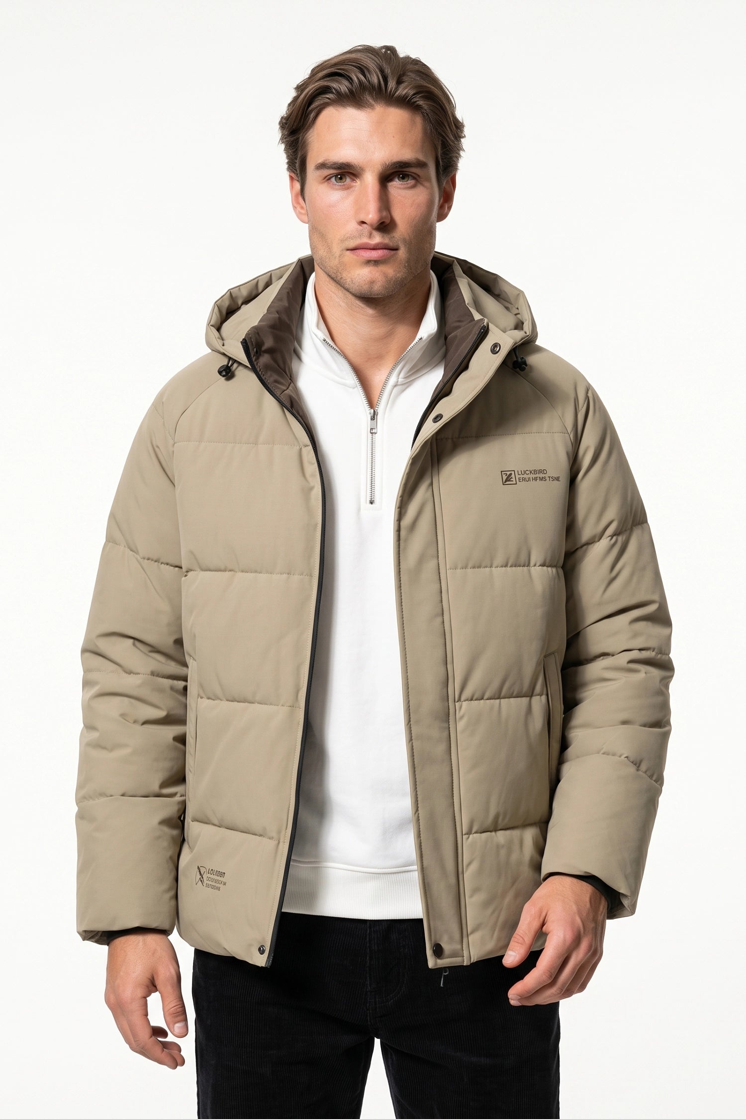 Men’s Winter Warm Hooded Puffer Jacket with High Collar