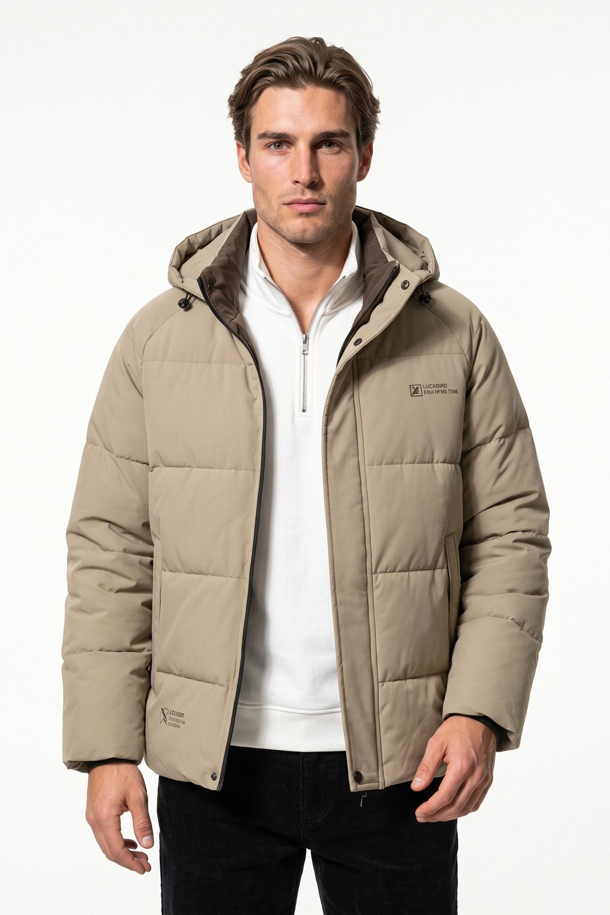 Men’s Winter Warm Hooded Puffer Jacket with High Collar