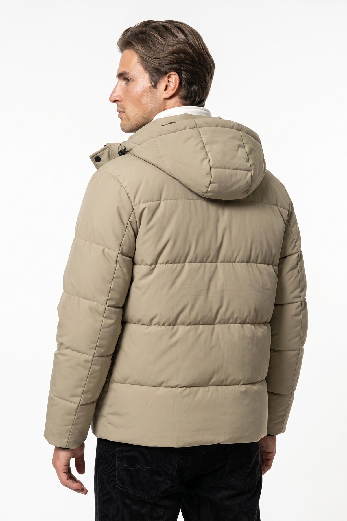 Men’s Winter Warm Hooded Puffer Jacket with High Collar