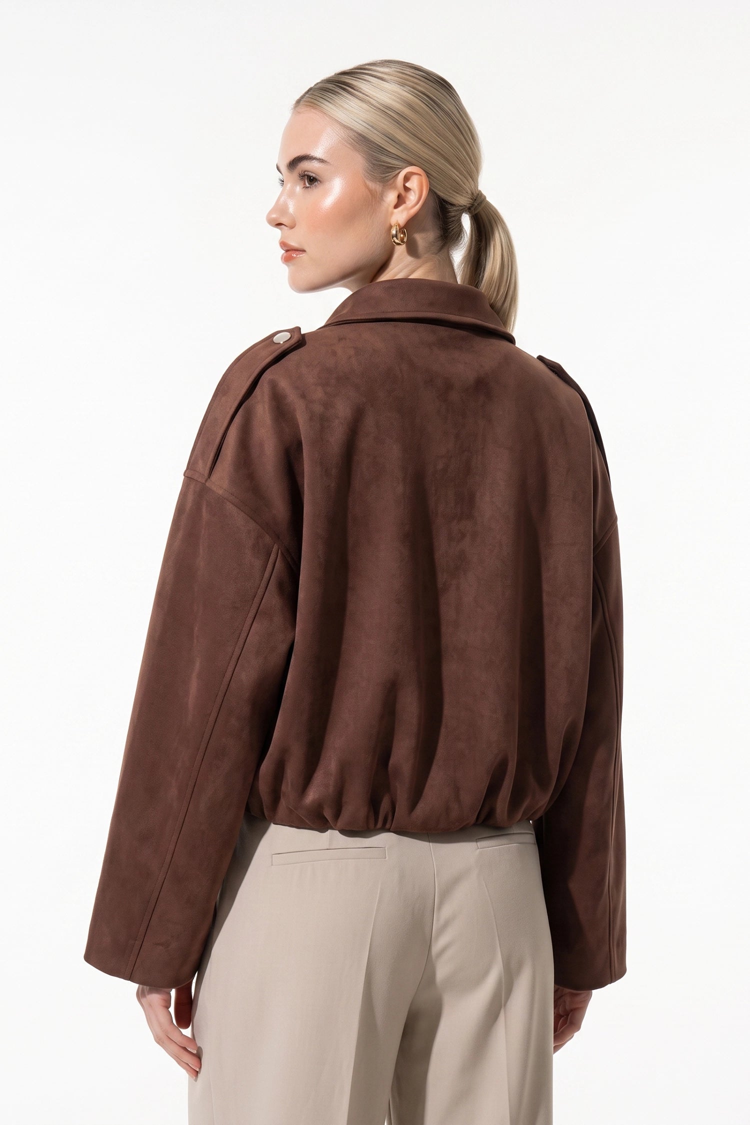 Women's Oversized Suede Bomber Jacket