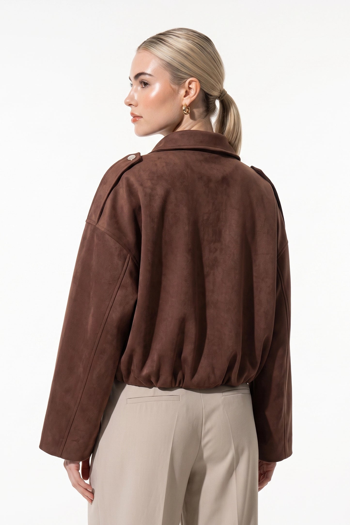 Women's Oversized Suede Bomber Jacket