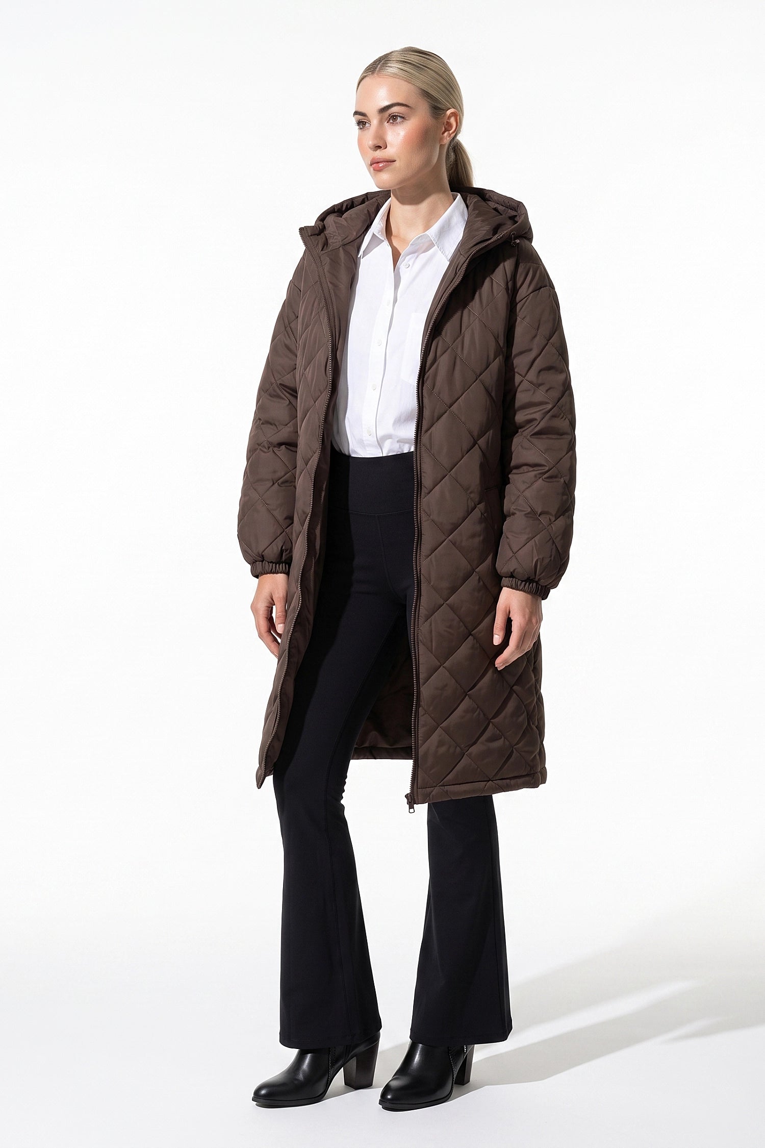 Women's Winter Warm Long Diamond Quilted Hooded Puffer Coat