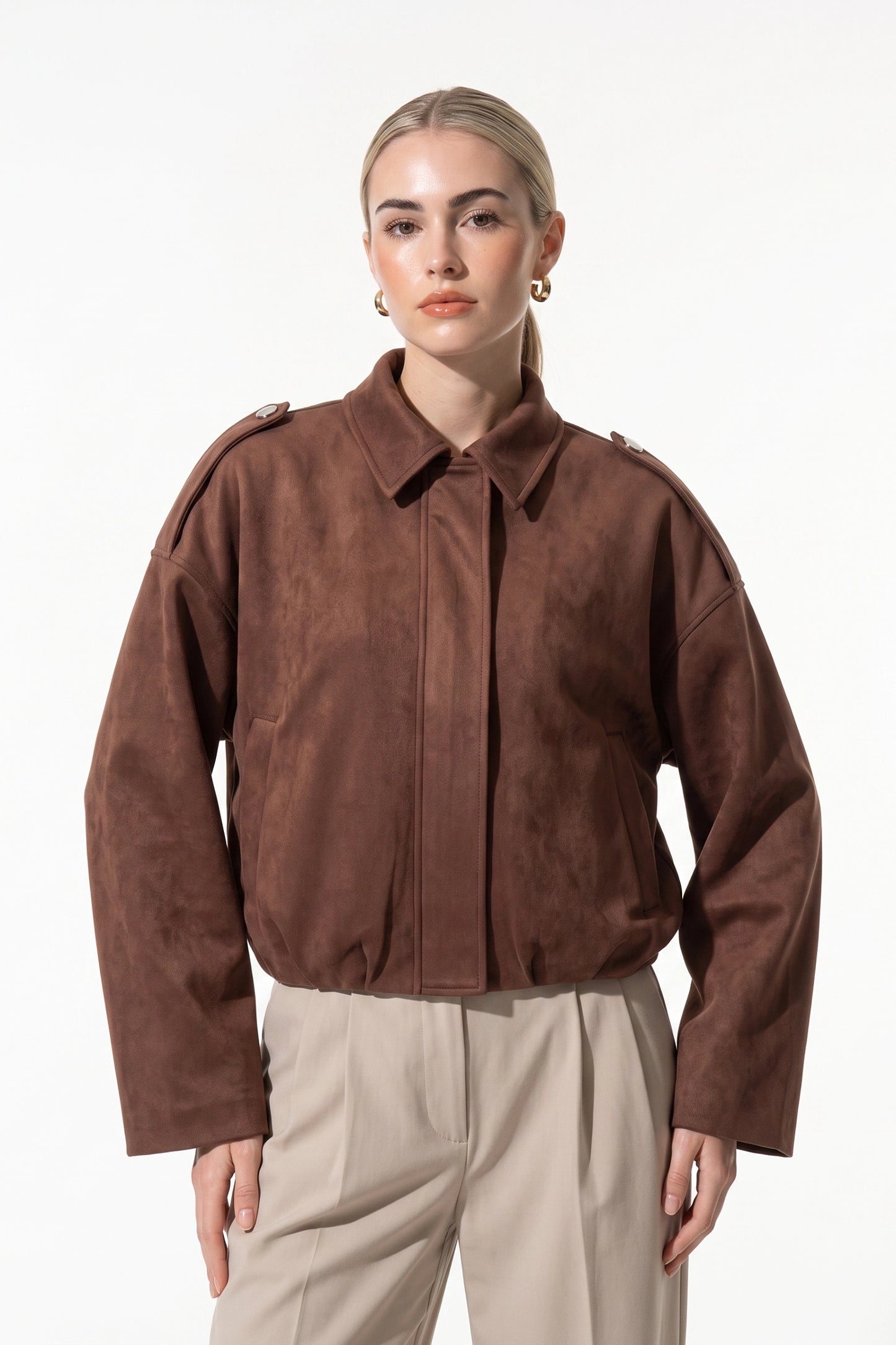 Women's Oversized Suede Bomber Jacket