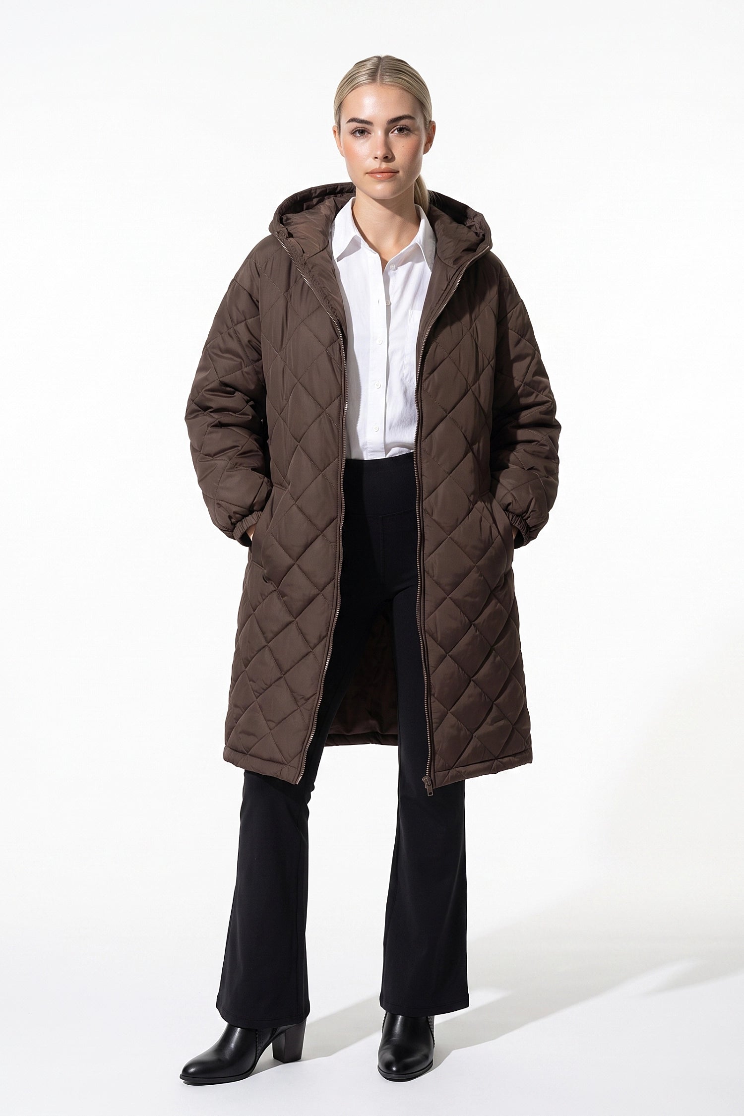 Women's Winter Warm Long Diamond Quilted Hooded Puffer Coat