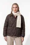 Women's Diamond Quilted Puffer Jacket with Corduroy Collar