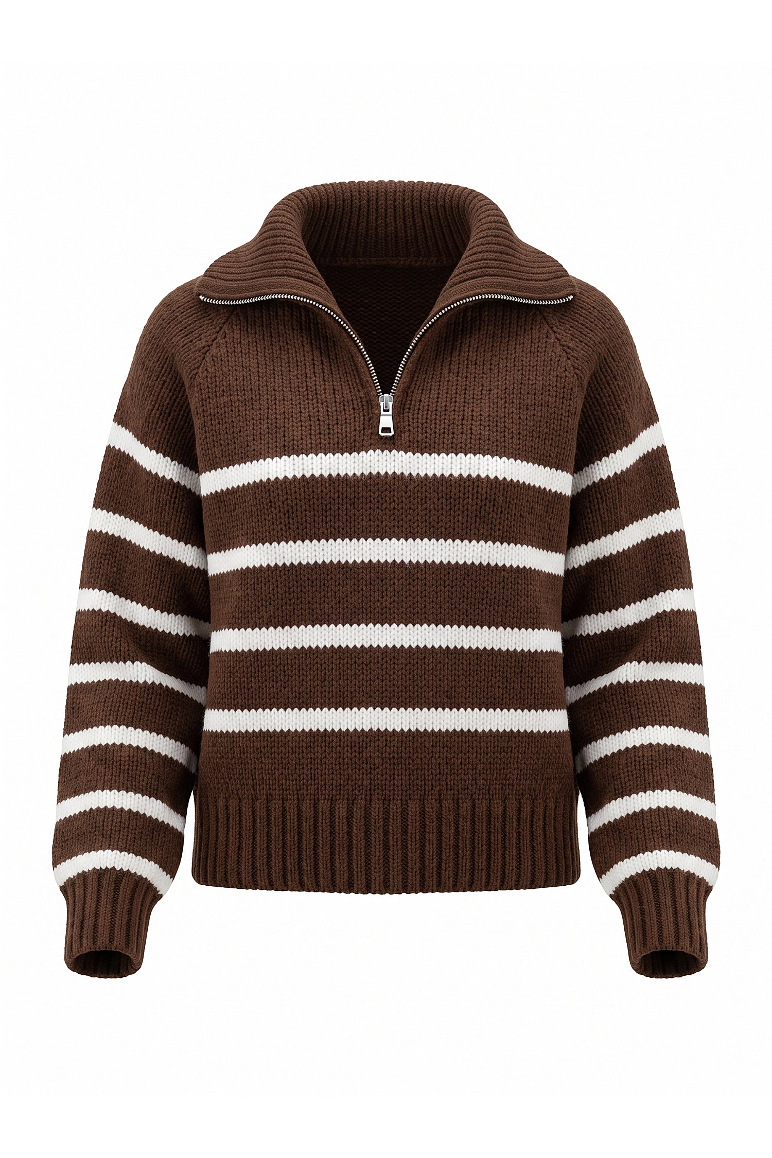 Women's Winter Warm Striped Knit Jumper with Quarter Zip