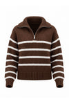 Women's Winter Warm Striped Knit Jumper with Quarter Zip