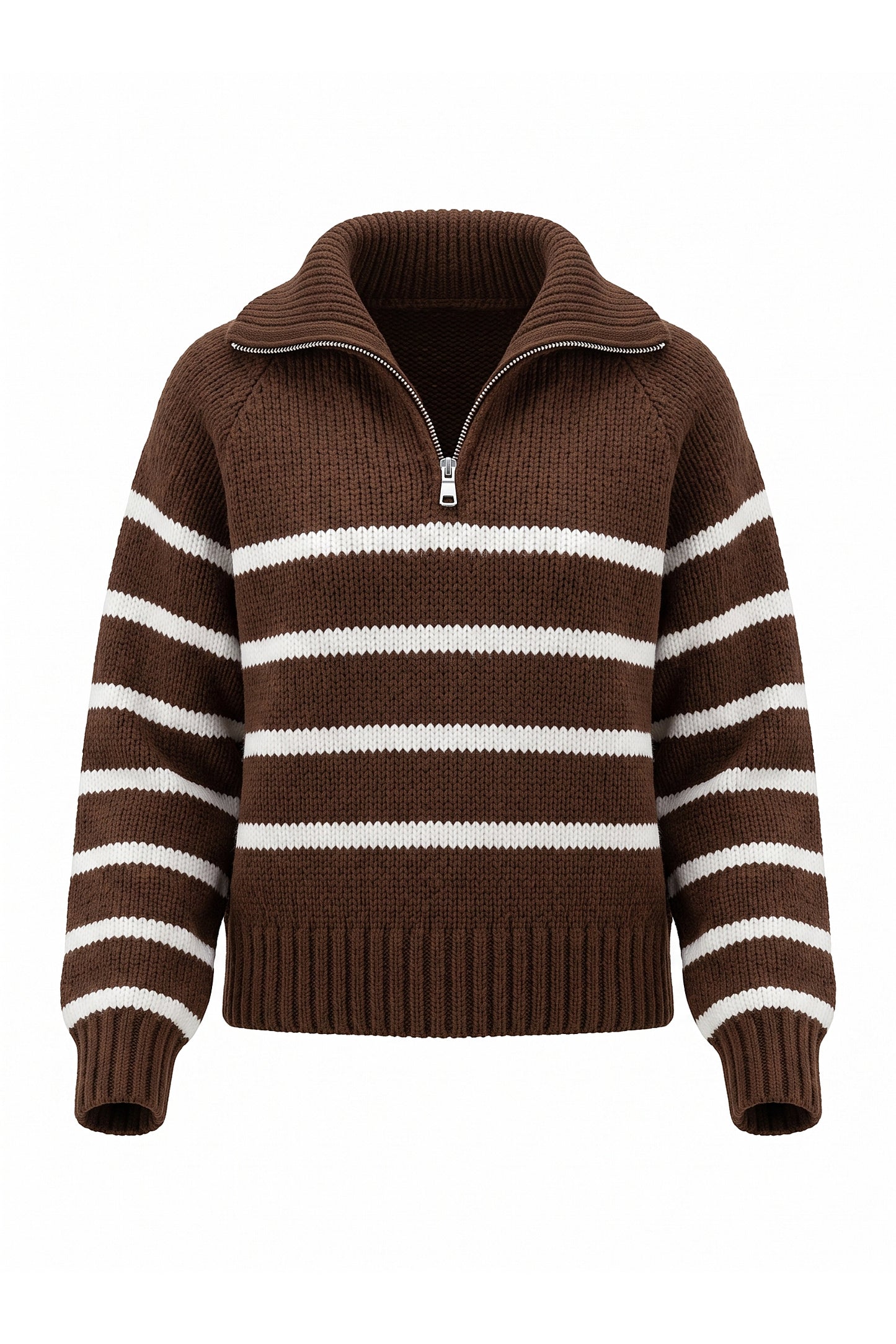 Women's Winter Warm Striped Knit Jumper with Quarter Zip