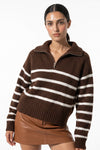 Women's Winter Warm Striped Knit Jumper with Quarter Zip
