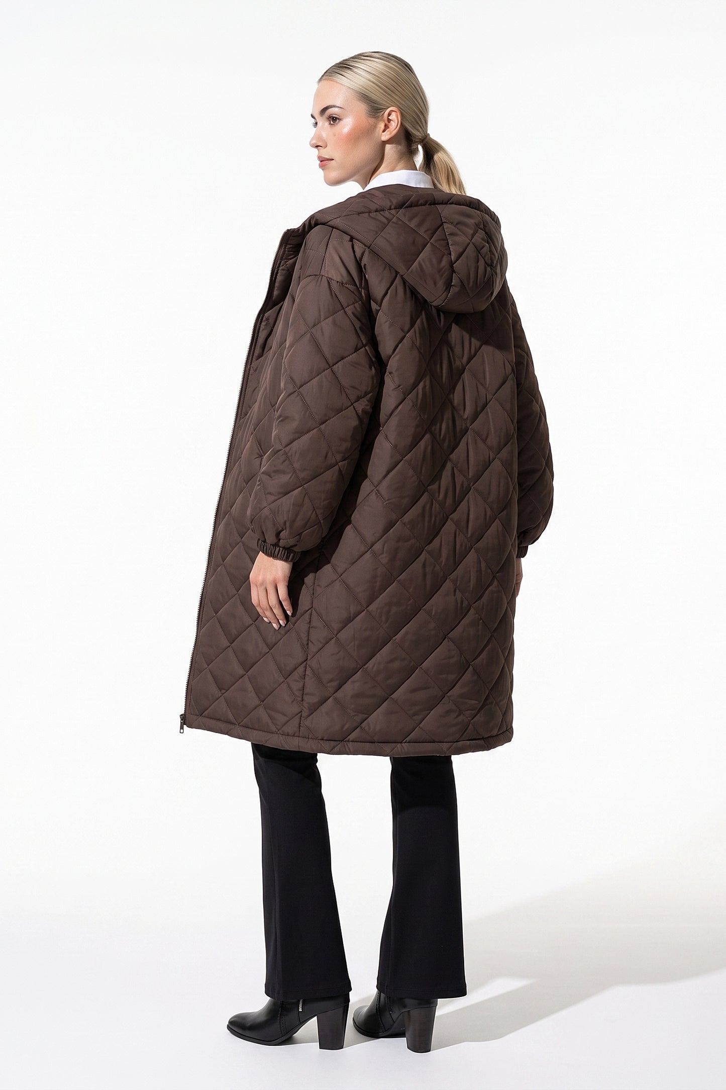 Women's Winter Warm Long Diamond Quilted Hooded Puffer Coat