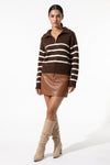 Women's Winter Warm Striped Knit Jumper with Quarter Zip