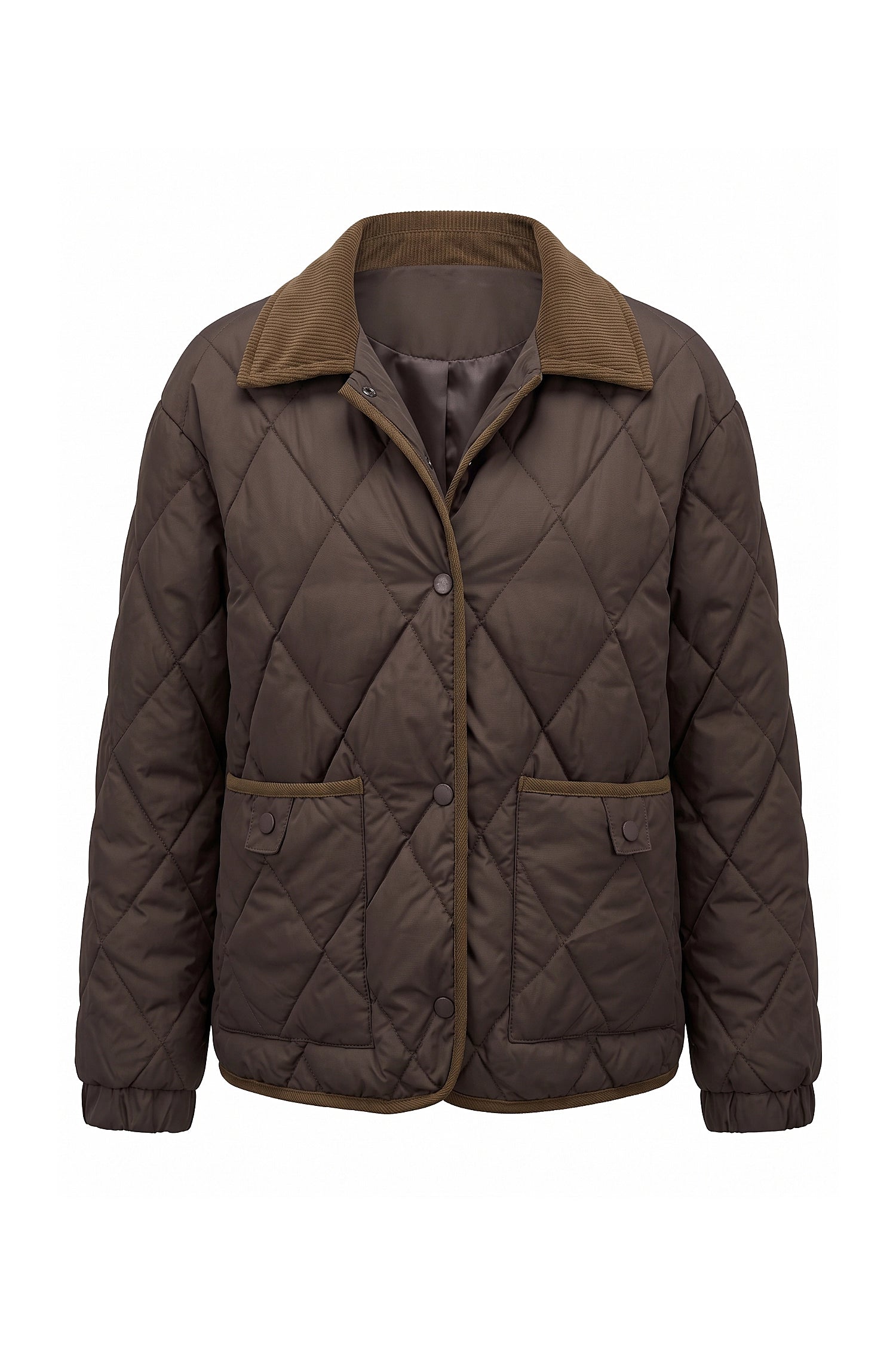 Women's Diamond Quilted Puffer Jacket with Corduroy Collar